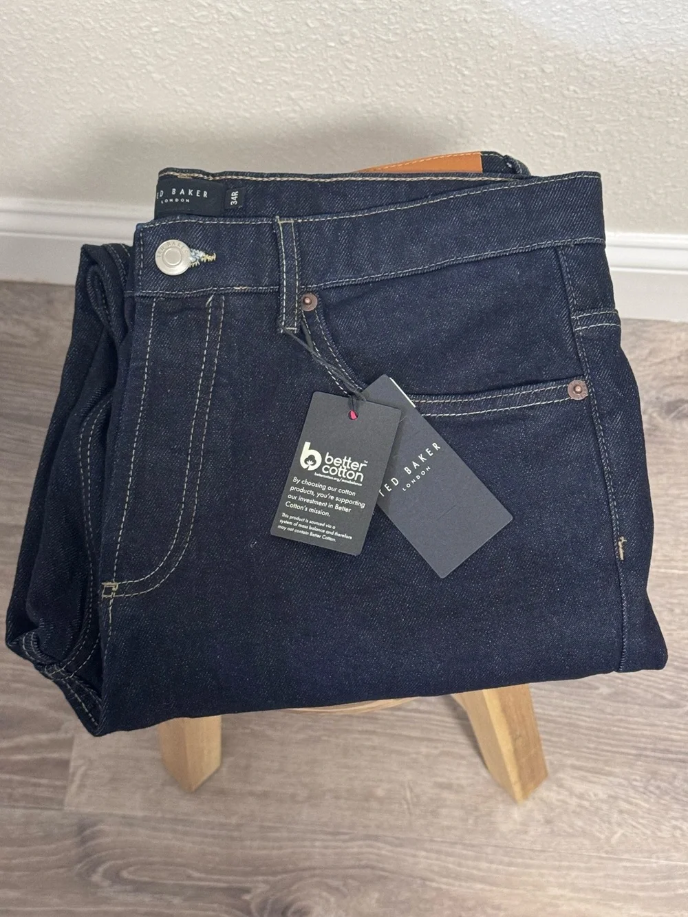 NWT Ted Baker London Dyllon Tapered Fit Stretch Jeans Dark Blue Mens Size 34R